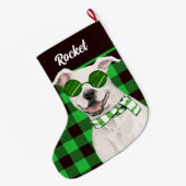 Holiday Pit Bull und Green Kariert Dog's Name Großer Weihnachtsstrumpf (Rückseite (Hängend))