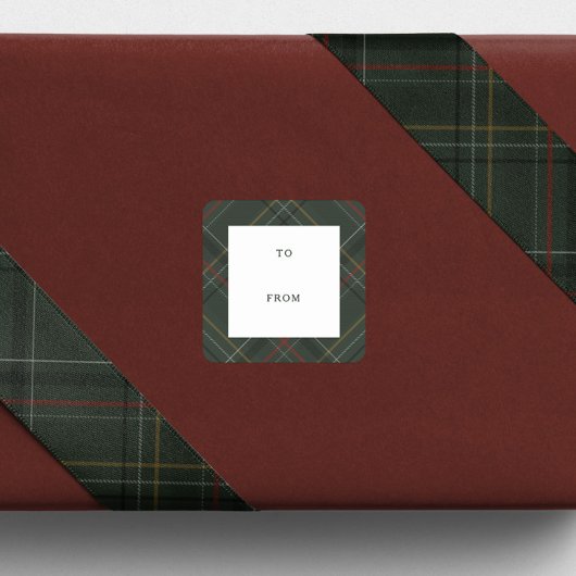 Holiday plaid hunter green to and from Christmas Quadratischer Aufkleber