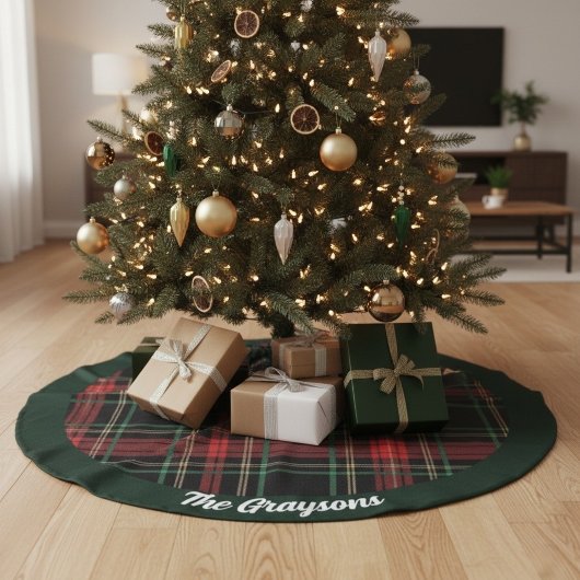 Holiday Plaid Personalized Christmas Tree Skirt Leinenimitat Weihnachtsbaumdecke