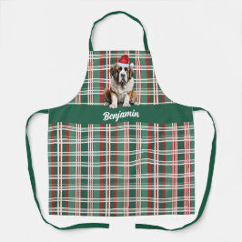 Holiday Plaid Saint Bernard Santa Dog Christmas Schürze