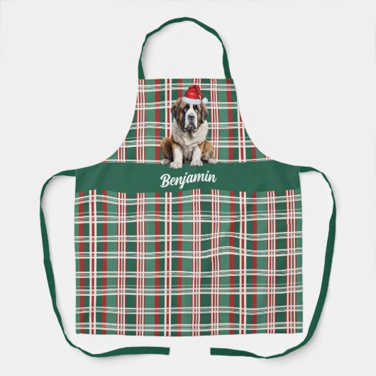 Holiday Plaid Saint Bernard Santa Dog Christmas Schürze (Vorderseite)