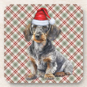 Holiday Plaid Wire Hair Dachshund Santa Dog Getränkeuntersetzer (Vorderseite)