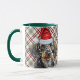 Holiday Plaid Wire Hair Dachshund Santa Dog Tasse