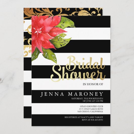 Holiday & Poinsetta Bridal Dusche Einladung (Vorne/Hinten)