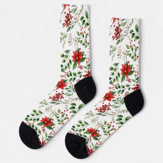 Holiday Poinsettia Christmas Ppattern Socken (Linkes Detail)