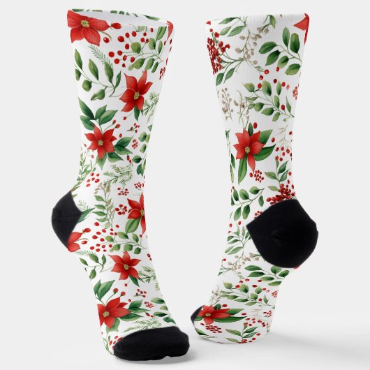 Holiday Poinsettia Christmas Ppattern Socken (Gewinkelt)