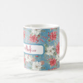 Holiday Poinsettia Floral Tasse Blue Personalisier (VorderseiteRechts)