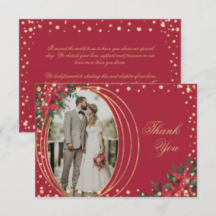 Holiday Poinsettia Foto Wedding Dankeskarte