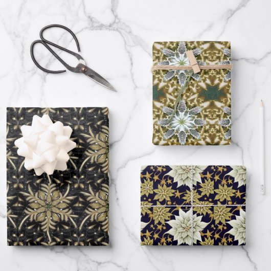 Holiday Poinsettia Fraktal Pattern Geschenkpapier Set (Vorderseite)