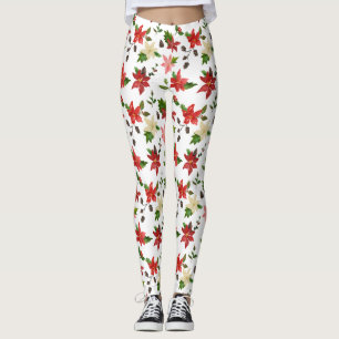 Holiday Poinsettia Red Floral Weihnachtsmuster Leggings