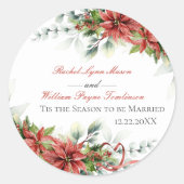 Holiday Poinsettia Wedding Classic Round Sticker (Vorderseite)