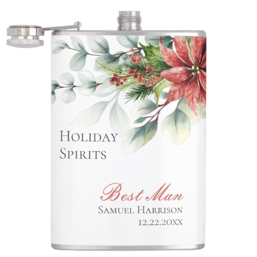 Holiday Poinsettia Wedding Flask für Trauzeugen Flachmann (Geöffnet)