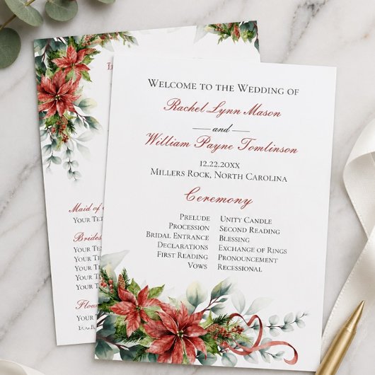 Holiday Poinsettia Wedding Program Einladung