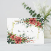 Holiday Poinsettia Wedding RSVP Card (Stehend Vorderseite)