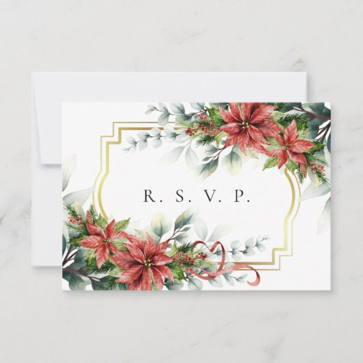 Holiday Poinsettia Wedding RSVP Card Karte (Vorderseite)