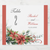 Holiday Poinsettia Wedding Tischnummer Labels Schaumweinetikett (Einzelnes Label)
