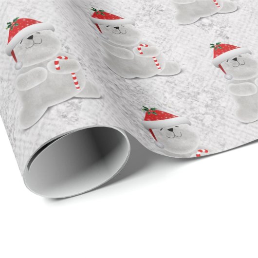 Holiday Polar Bear On Silver Geschenkpapier (Rolleneckpunkt)