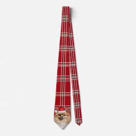 Holiday Pomeranian Dog Red Plaid Christmas Krawatte
