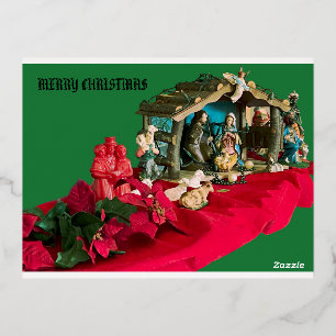 Holiday Post Card MERRY CHRISTMAS Jesus stabil Folien Feiertagspostkarte