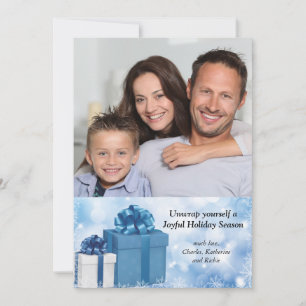 Holiday Presents Blue Photo Card Feiertagskarte