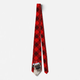 Holiday Pug Dog Red Buffalo Plaid Christmas Krawatte