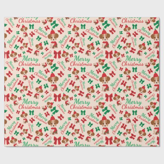 Holiday Puppies Rot und Grün Frohe Weihnachtsgesch Geschenkpapier (Flach)