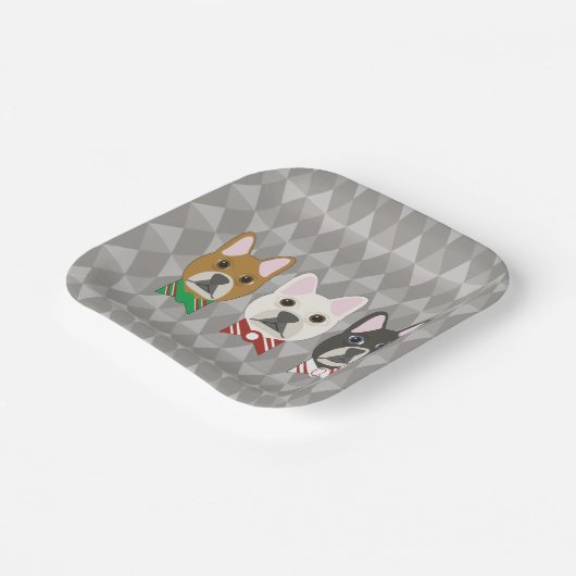 Holiday Pups Gray Diamond Pappteller (Gewinkelt)