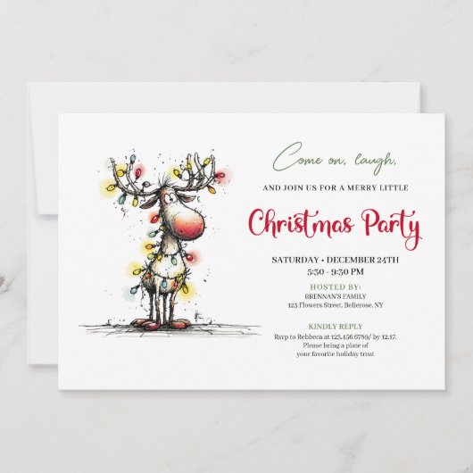 Holiday quirky reindeer Christmas party invite Einladung (Vorderseite)
