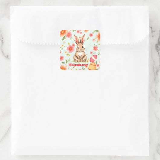 Holiday Rabbit Oster Moderne Sammlung Quadratischer Aufkleber (Tasche)