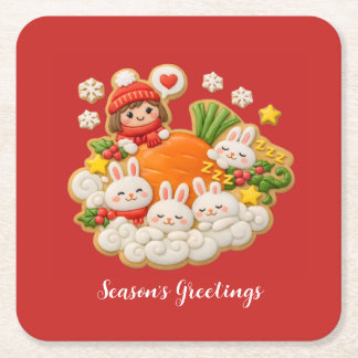 Holiday rabbits rechteckiger pappuntersetzer