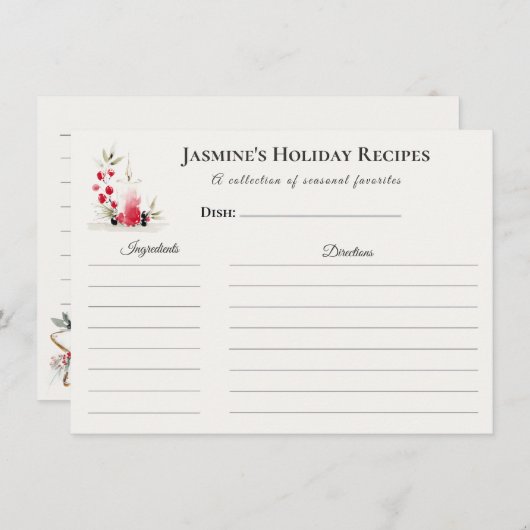Holiday Recipe Card – Personalized Winter Floral D Ankündigung (Vorne/Hinten)