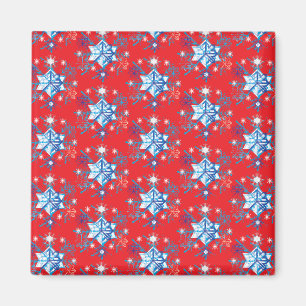 Holiday red and blue snowflakes and stars magnet