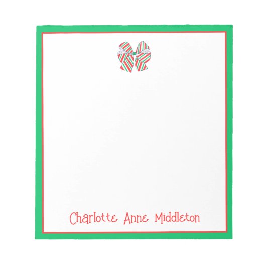 Holiday Red and Green Strip Bow Personalisiert Notizblock (Vorderseite)