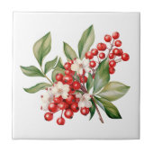 Holiday Red Berries Floral Ceramic Tile Fliese (Vorderseite)