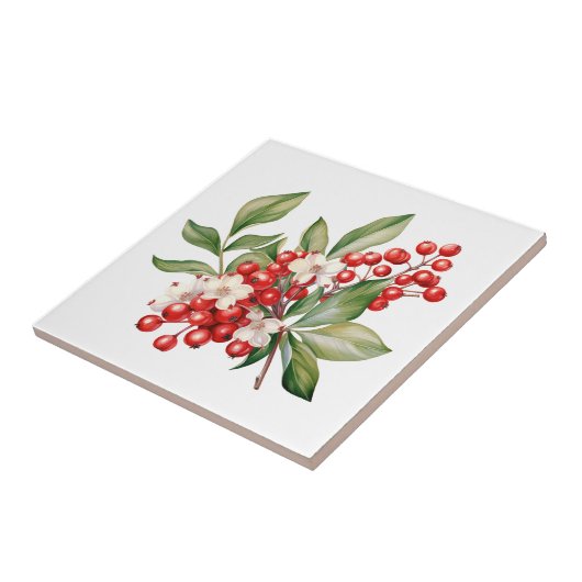 Holiday Red Berries Floral Ceramic Tile Fliese (Seite)