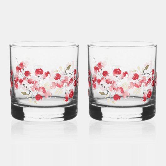 Holiday Red Berry Watercolor Whiskyglas (Rückseite)