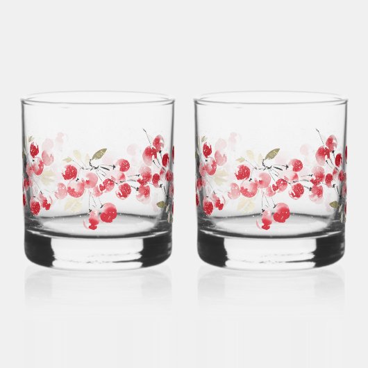 Holiday Red Berry Watercolor Whiskyglas (Links)