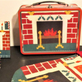 Holiday Red Bricks Feuerplatz Hot Crochet Print au Metall Lunch Box