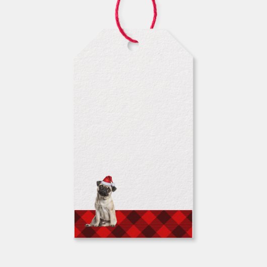 Holiday Red Buffalo Plaid Pug Dog Lover Christmas Geschenkanhänger (Rückseite)