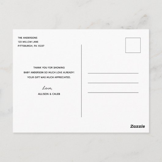 Holiday Red Car Baby Dusche Vielen Dank Postkarte (Rückseite)