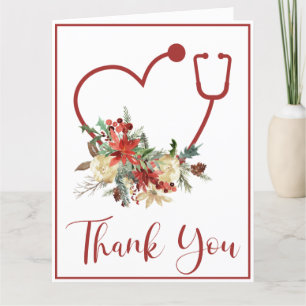 Holiday Red Floral Stethoscope Herzlichen Dank Dankeskarte