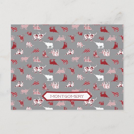 Holiday Red Gemustert Longhorns Muster Postkarte (Vorderseite)