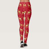 Holiday Red Gold Antler Weihnachtsmuster Leggings (Rückseite)