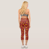 Holiday Red Gold Stripe Bells Christmas Capri Leggings (Rückseite)