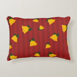 Holiday Red Gold Stripe Bells Christmas Dekokissen