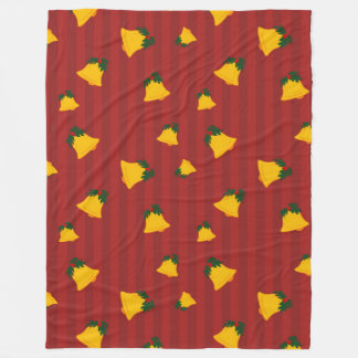 Holiday Red Gold Stripe Bells Christmas Fleecedecke