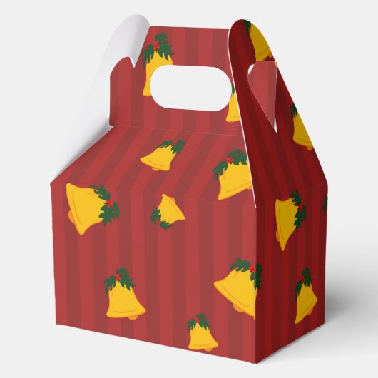 Holiday Red Gold Stripe Bells Christmas Geschenkschachtel (Rückseite)