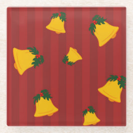 Holiday Red Gold Stripe Bells Christmas Glasuntersetzer