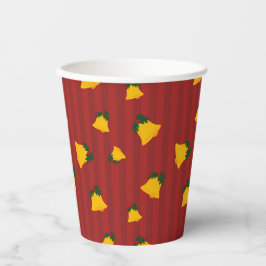 Holiday Red Gold Stripe Bells Christmas Pappbecher