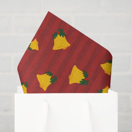 Holiday Red Gold Stripe Bells Christmas Seidenpapier (Geschenktüte)